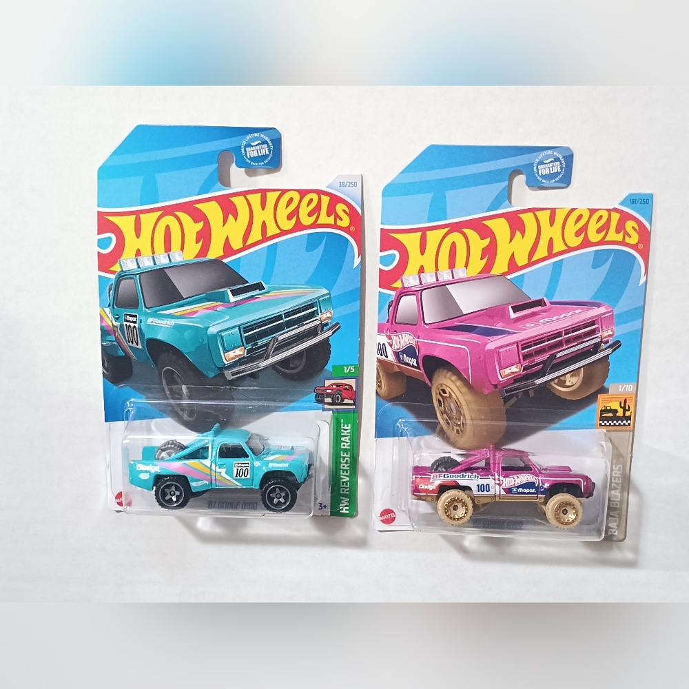 Hot Wheels '87 Dodge D100 Lot Of 2 Pink + Teal / Baby Blue🔥🔥